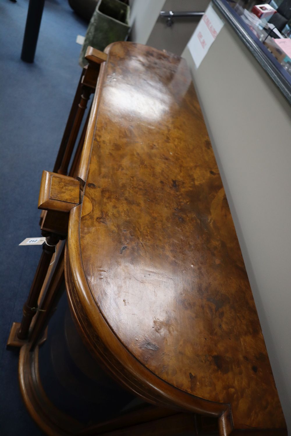 A Victorian walnut credenza, width 150cm, depth 46cm, height 110cm